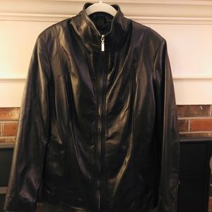 Cole Haan  stand up collar leather jacket